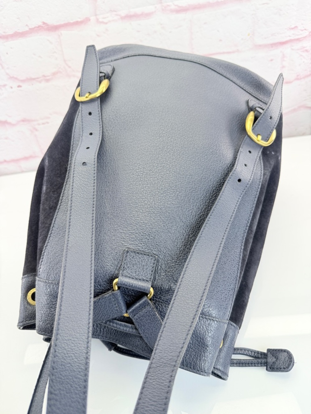 Gucci Navy Suede Bamboo Vintage Drawstring Backpack - Picture 7 of 15